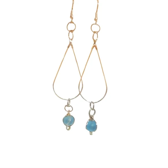 Gold and Blue Drop Earrings - Picture 1 of 2